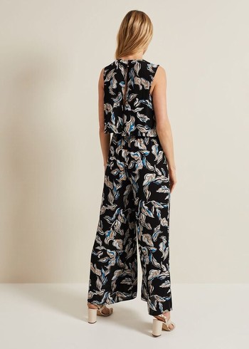 Phase Eight Aubrey Leaf Print Dress Black/Multicolor Australia | GH1379246